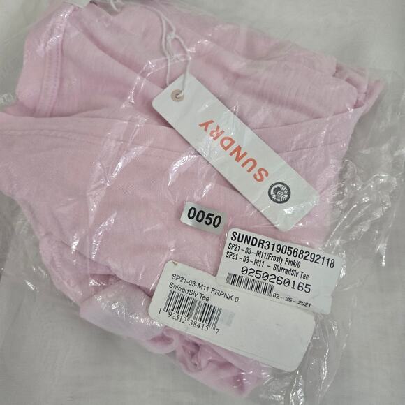 NEW Anthropologie Sundry 100% Pima Cotton Shirred Sleeve Tee Size 0 Light Pink - Picture 6 of 6